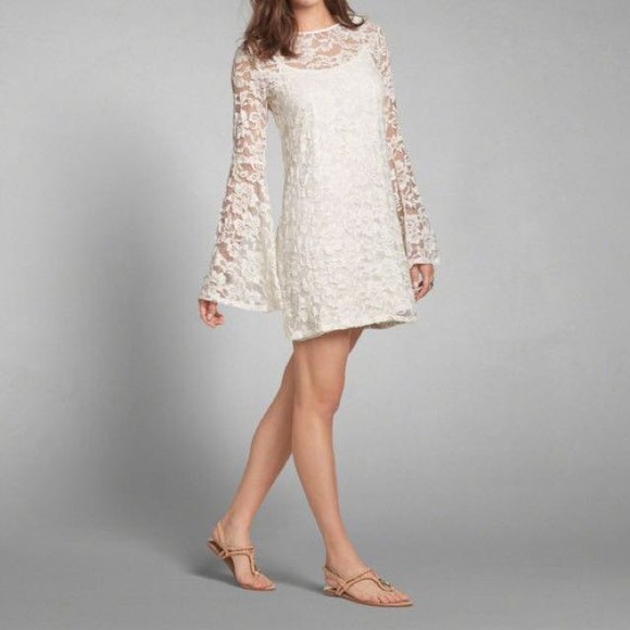 Abercrombie & Fitch White Lace Bell Sleeve Shift Dress Size Medium - Picture 6 of 12